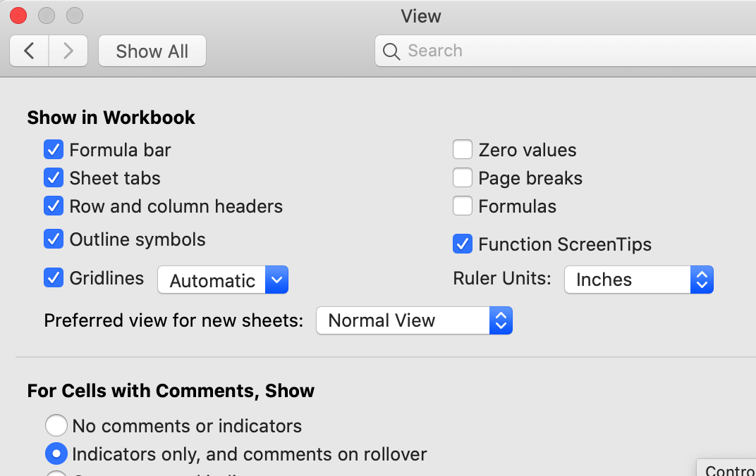 The Preference options